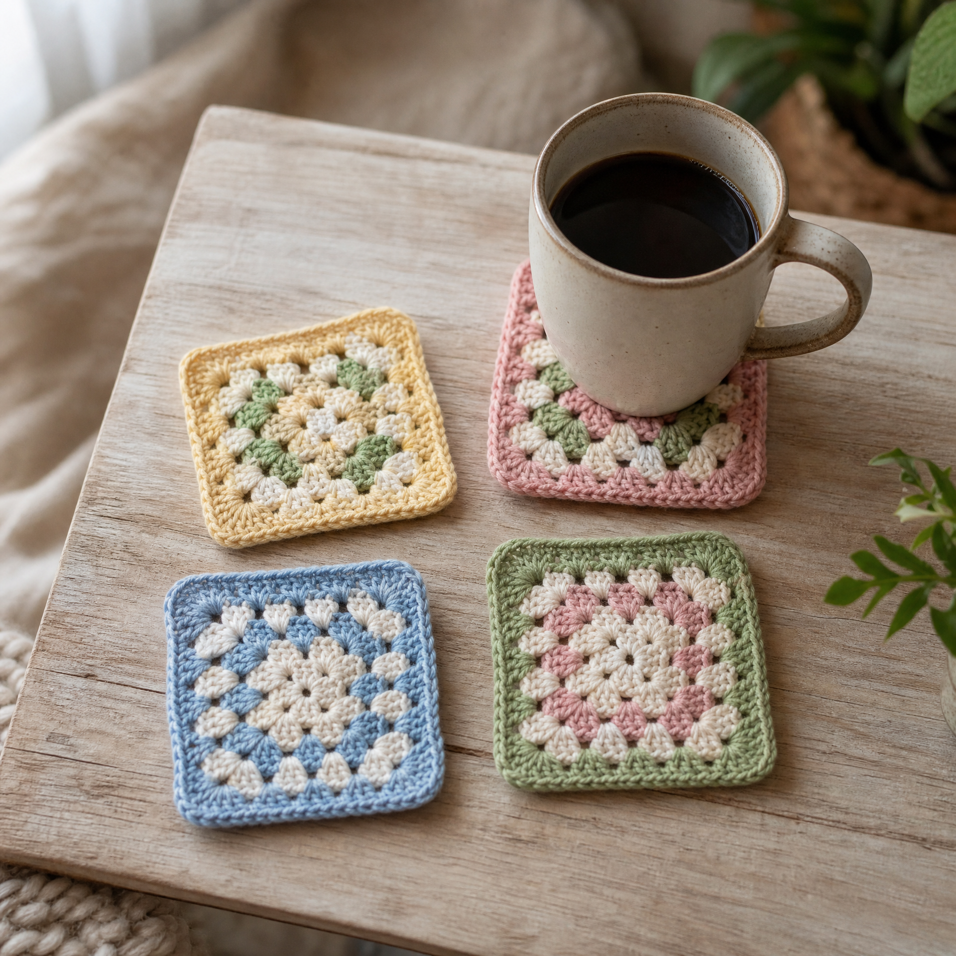 Simple Granny Square Coasters — Free Crochet Pattern